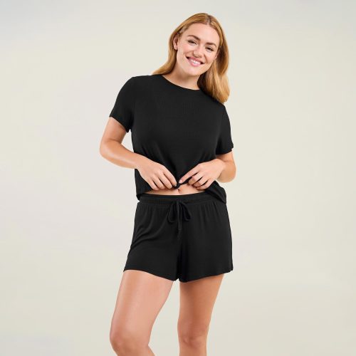 Ribbed Pajama Shorts Set | Black