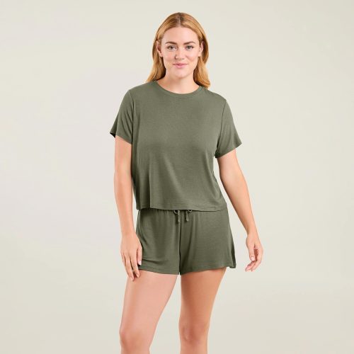 NUD583 WS 074 076 Ribbed Pajama Shorts Set Dark Olive OF Front Crop 1 a02680d4 165c 4387 9e5e ef121706aa16