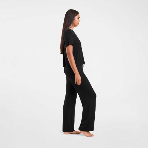 NUD591 WS 074 075 Ribbed Pajama Set Black OF Side Crop 1