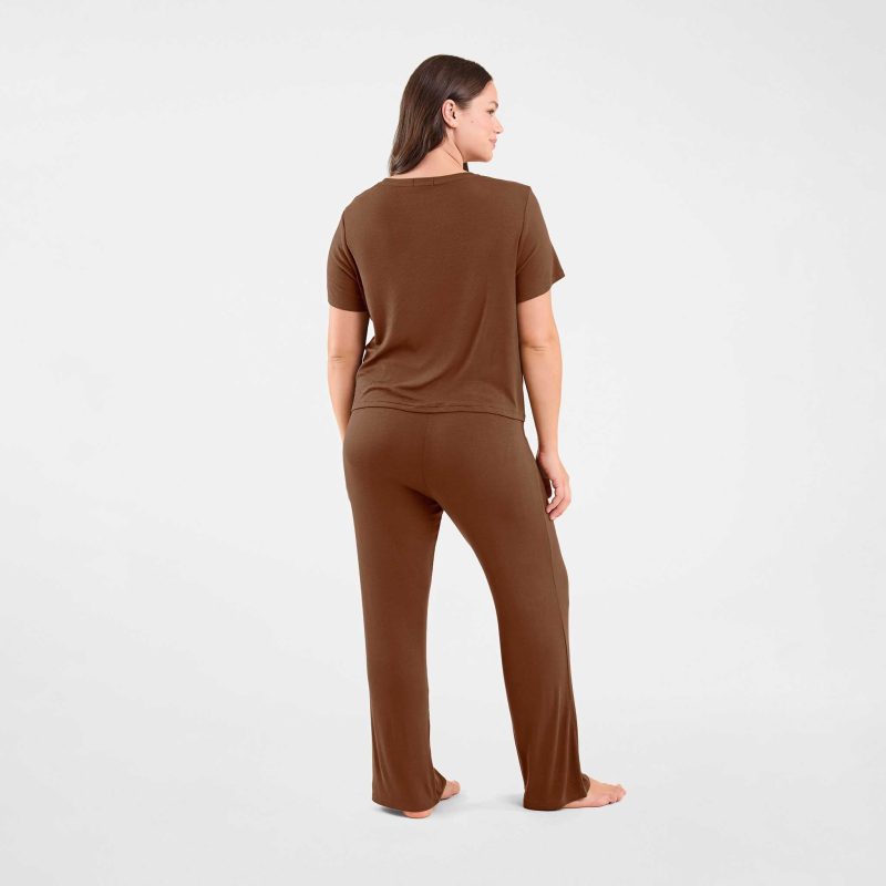 NUD592 WS 074 075 Ribbed Pajama Set Chocolate OF Back Crop 1