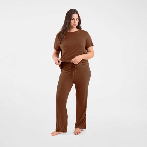 NUD592 WS 074 075 Ribbed Pajama Set Chocolate OF Front Crop 1