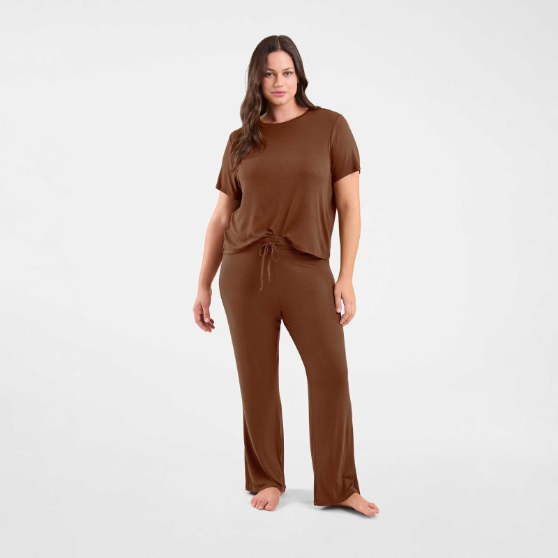 NUD592 WS 074 075 Ribbed Pajama Set Chocolate OF Full Front 1