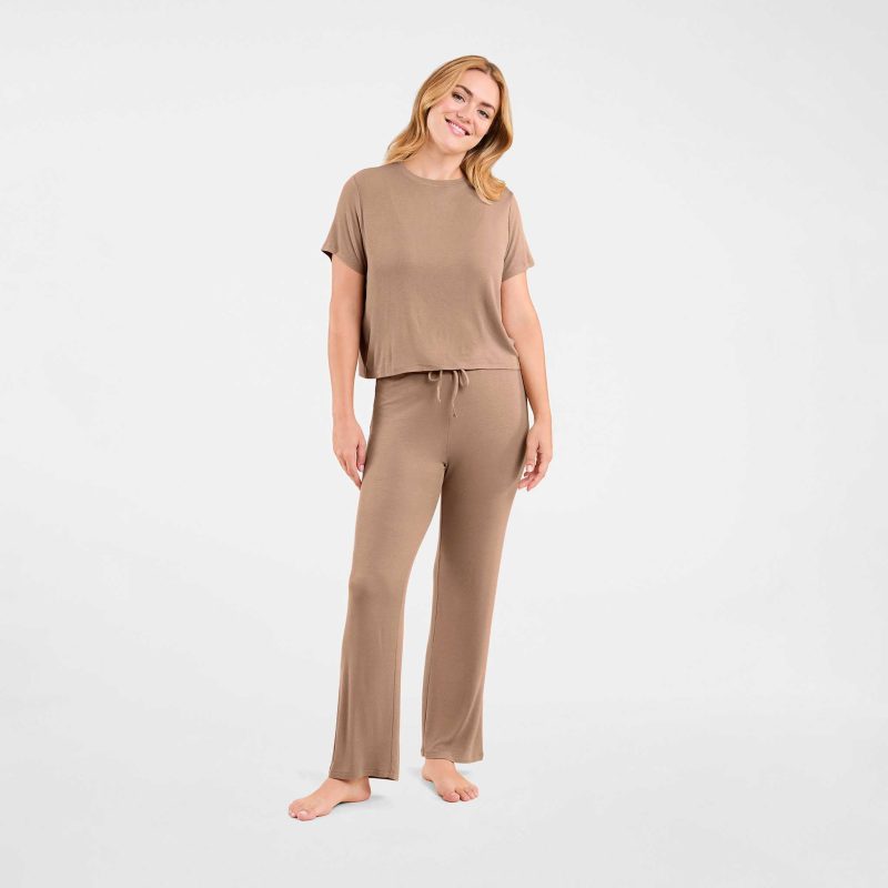 NUD593 WS 074 075 Ribbed Pajama Set Cinnamon OF Full Front 1