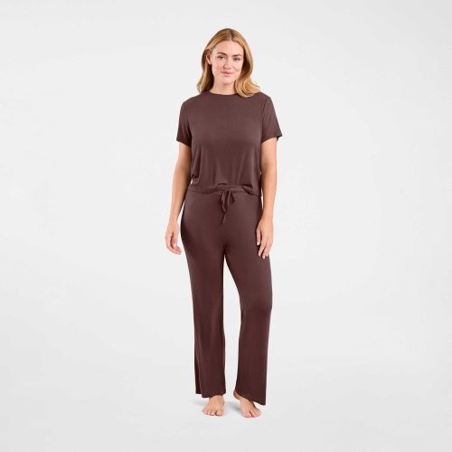 NUD594 WS 074 075 Ribbed Pajama Set Coffee OF Front Crop 1