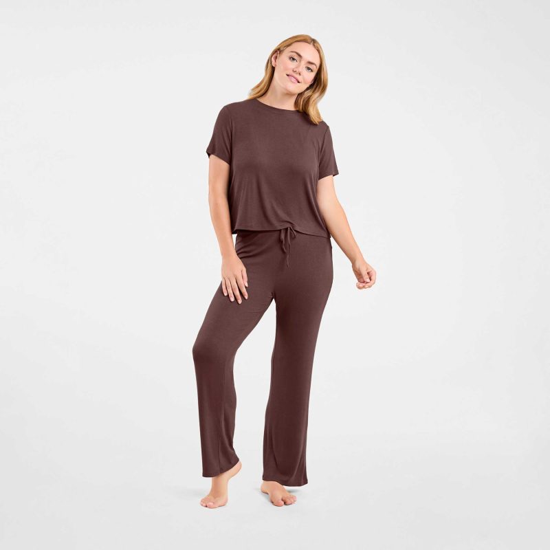 NUD594 WS 074 075 Ribbed Pajama Set Coffee OF Full Front 1