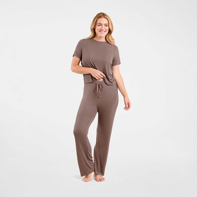 NUD596 WS 074 075 Ribbed Pajama Set Mocha OF Front Crop 1