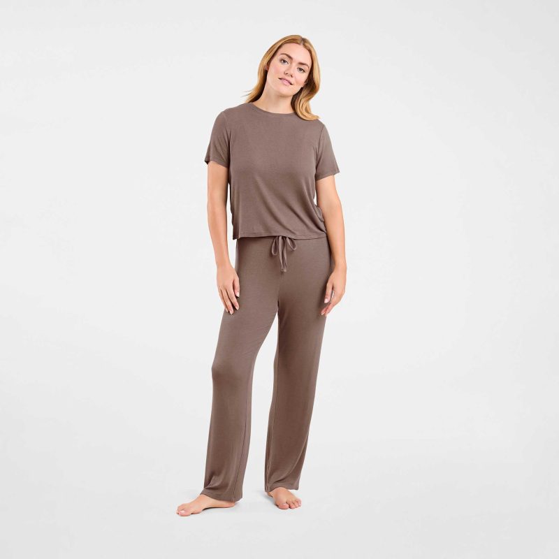 NUD596 WS 074 075 Ribbed Pajama Set Mocha OF Full Front 1