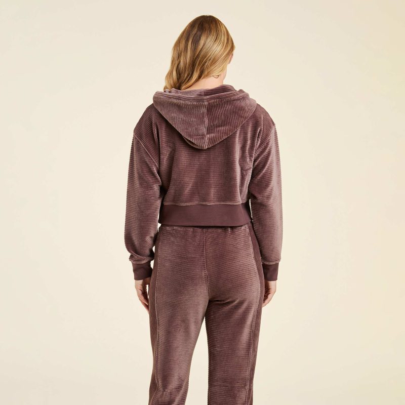 NUD671 W 060 Textured Zip Hoodie Coffee OF Back Crop 1