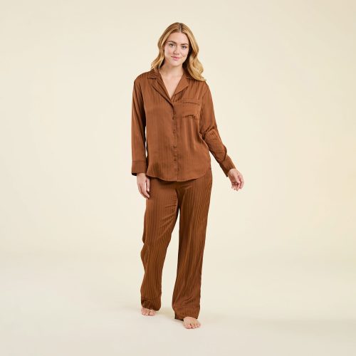 NUD675 WS 081 082 Satin Pajama Set Chocolate OF Full Front 1