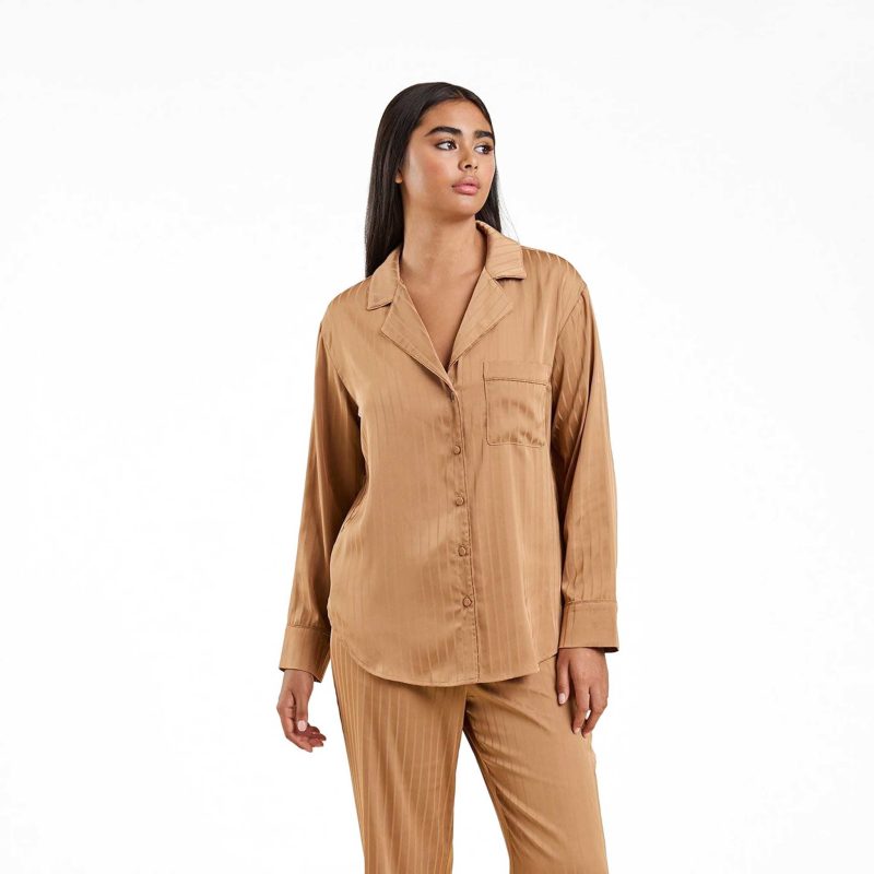 NUD676 WS 081 082 Satin Pajama Set Cinnamon OF Full Front 1 16317322 a182 4372 91f1 1edf7499b0f2