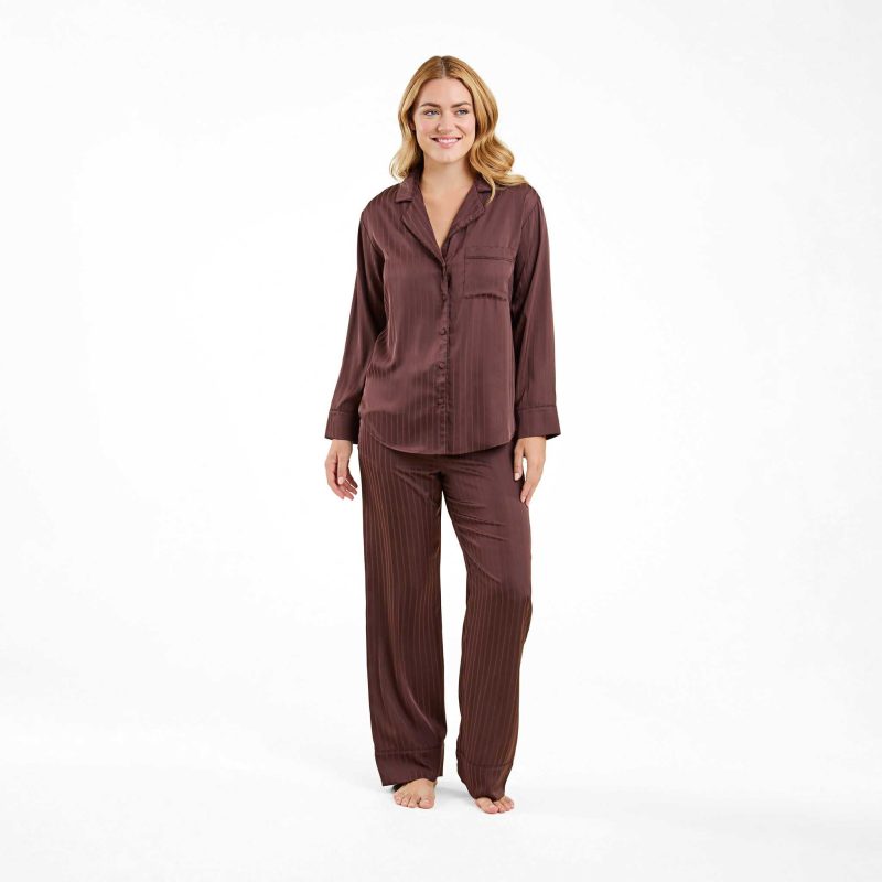 NUD677 WS 081 082 Satin Pajama Set Coffee OF Full Front 1 7900675a e768 43a7 b37d d4d315cf0c4b