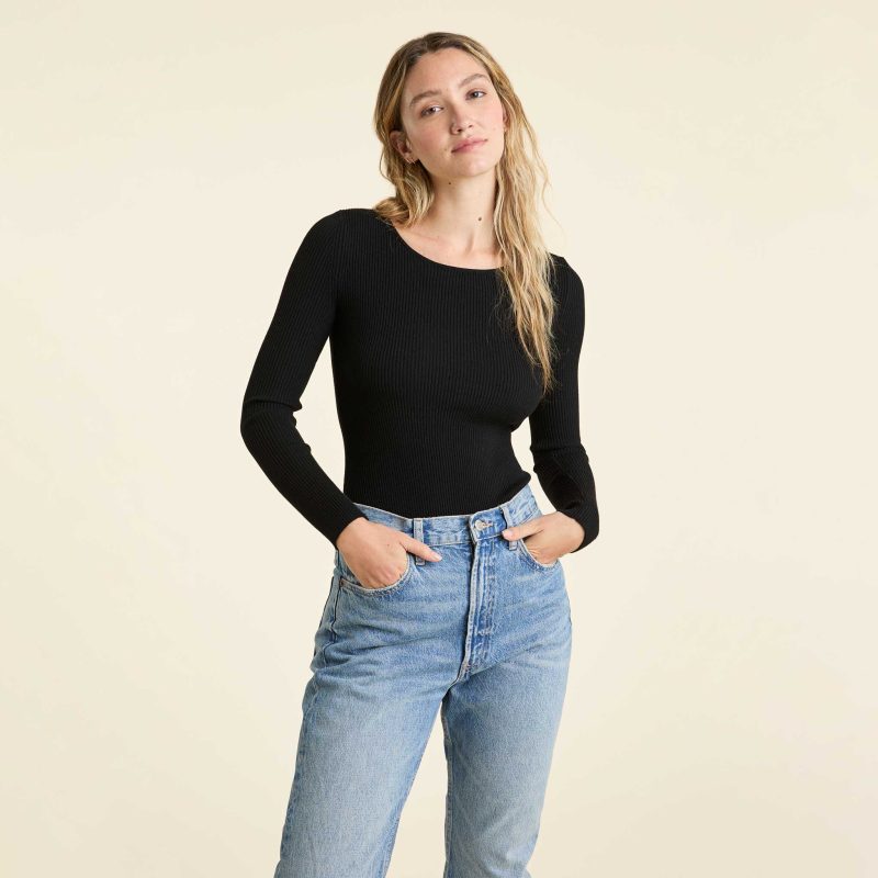 NUD705 W 073 Sweater Bodysuit black sweater OM Front Crop 1