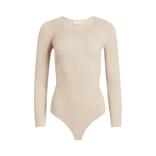 NUD709 W 073 Sweater Bodysuit Heather Oat GH Front 1