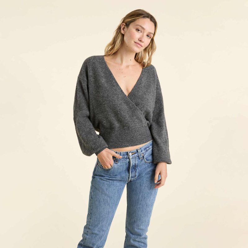 NUD749 W 187 Wrap Sweater Heather Charcoal OM Front Crop 1 25438172 0d3d 485c 90a1 5044dd1e8e26