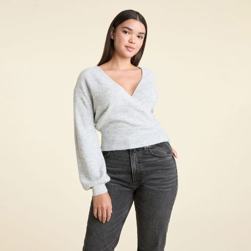 NUD750 W 187 Wrap Sweater heather grey cozy knit OM Front Crop 1 6e518675 8493 4156 8303 12791ef0ed59