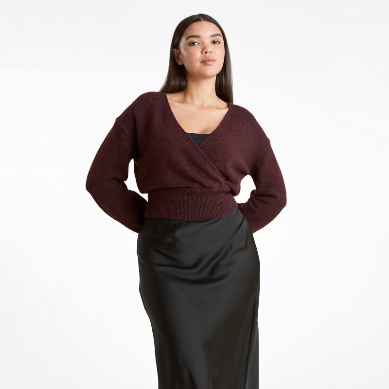 NUD751 W 187 Wrap Sweater Merlot OM Front Crop 1