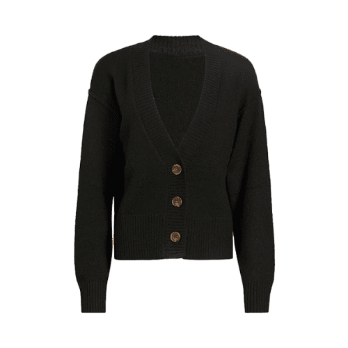 NUD752 W 191 Cardigan black cozy knit GH Front 1