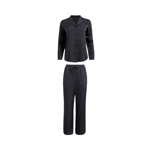 NUD854 WS 081 082 Satin Pajama Set Black GH Front