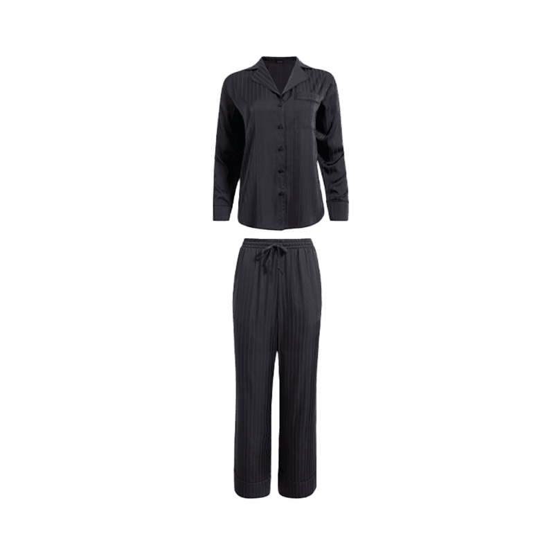 NUD854 WS 081 082 Satin Pajama Set Black GH Front