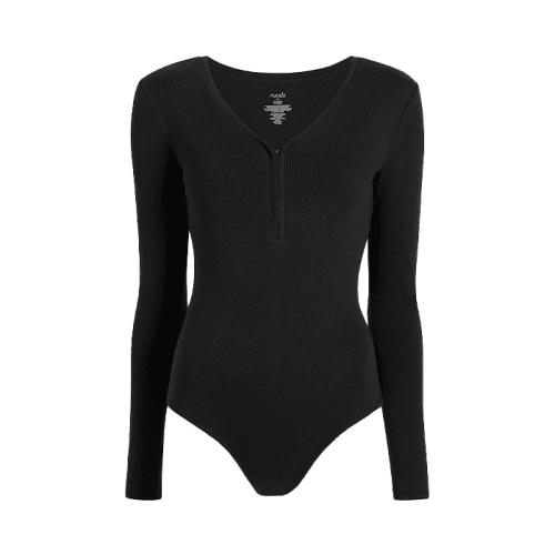 NUD861 W 128 Hook And Eye Bodysuit Black GH Front 1