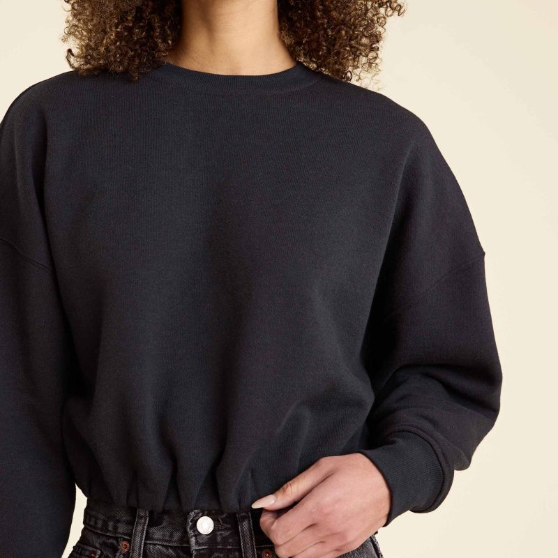 NUD907 W 067 Cinched Waist Sweatshirt black cotton OM Alt Crop 1