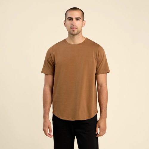 SHORT SLEEVE CURVED HEM T SHIRT CHOCOLATE 1