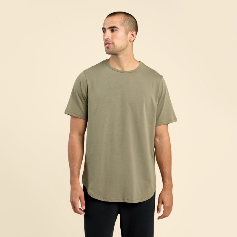 SHORT SLEEVE CURVED HEM T SHIRT OLIVE 1