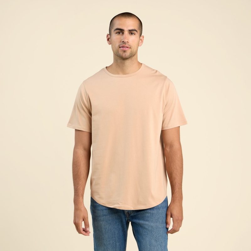 SHORT SLEEVE CURVED HEM T SHIRT SAND 1