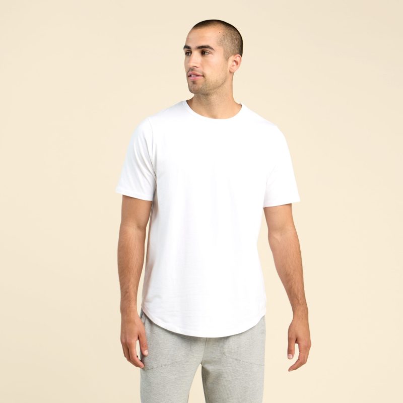 SHORT SLEEVE CURVED HEM T SHIRT WHITE 1