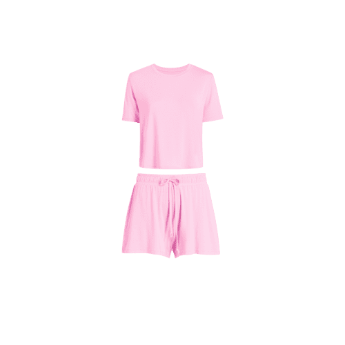 TNS056 W 010 17 Pajama FULL short Set BUBBLEGUM PINK OM Front 1