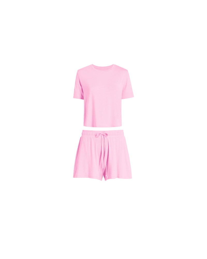 TNS056 W 010 17 Pajama FULL short Set BUBBLEGUM PINK OM Front 1