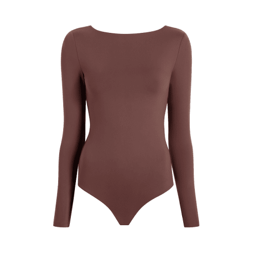 TNS125 W 080 Open Back Bodysuit Coffee OM Front 1