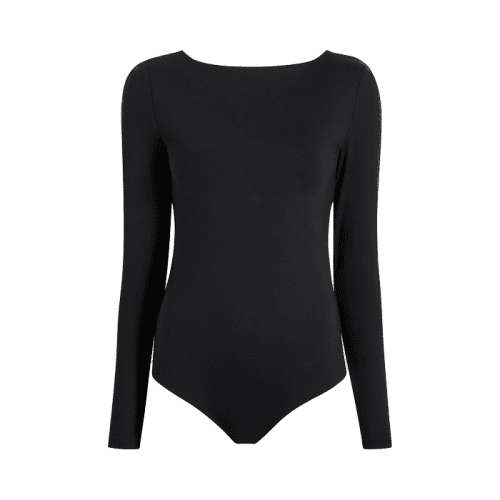 TNS127 W 080 Open Back Bodysuit Black OM Front 1