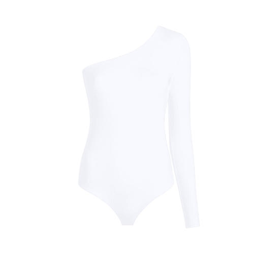 TNS130 W 084 One Shoulder Bodysuit White OM Front 1