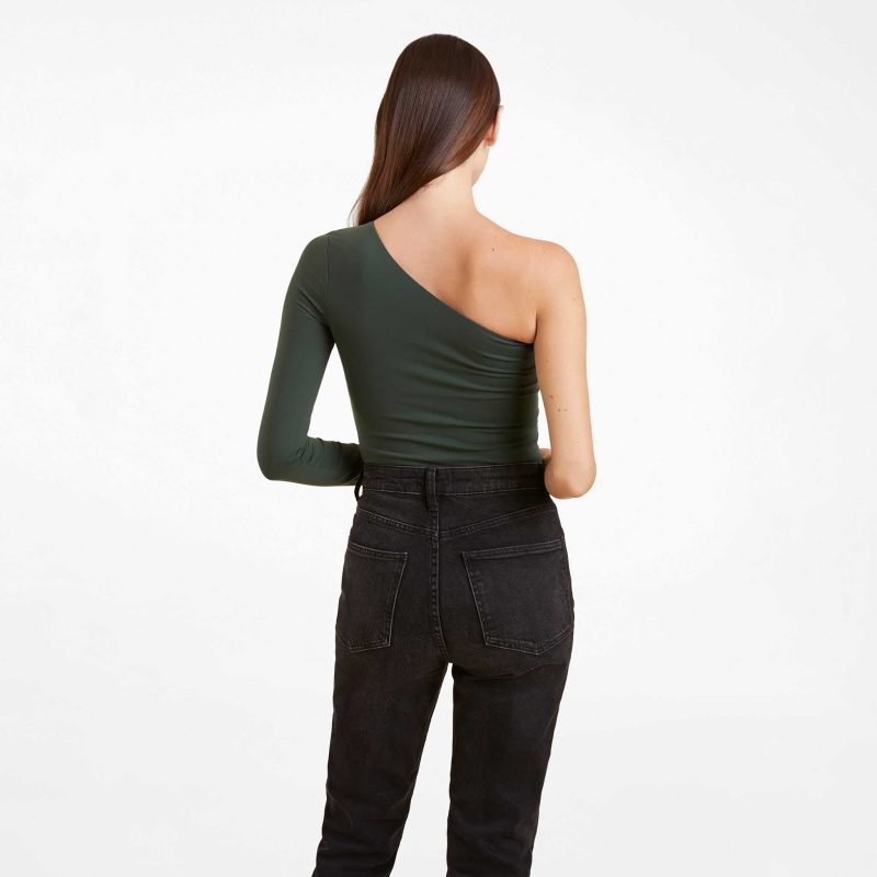 TNS135 W 084 One Shoulder Bodysuit Evergreen OM Back Crop 1 6ee920cf a3bb 4b97 a10e 78c14d7e894b