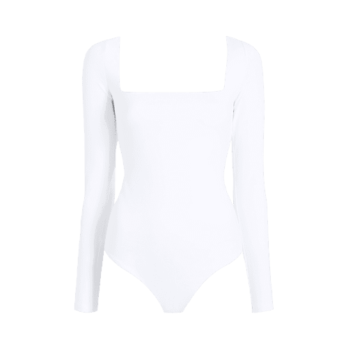 TNS136 W 114 Wide Square Neck LS Seamless Bodysuit White OM Front 1