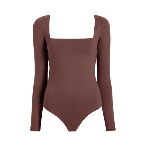 TNS137 W 114 Wide Square Neck LS Seamless Bodysuit Coffee OM Front 1