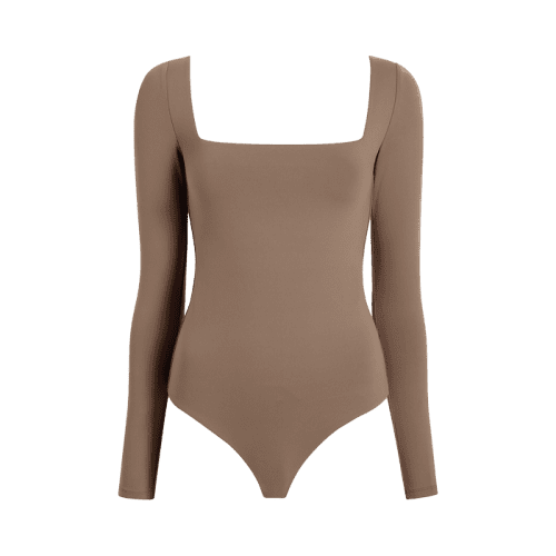 TNS138 W 114 Wide Square Neck LS Seamless Bodysuit Mocha OM Front 1