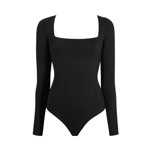 TNS139 W 114 Wide Square Neck LS Seamless Bodysuit Black OM Front 1