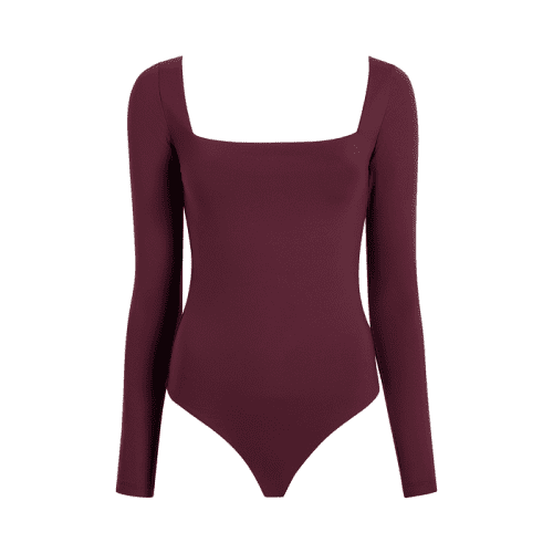 TNS140 W 114 Wide Square Neck LS Seamless Bodysuit Merlot OM Front 1