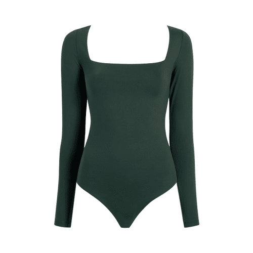 TNS141 W 114 Wide Square Neck LS Seamless Bodysuit Evergreen OM Front 1