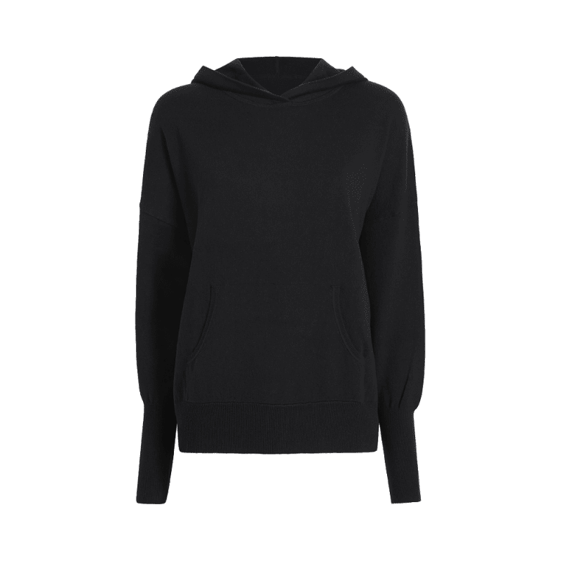 TNS150 W 048 Cozy Knit Hoodie Black OM Front 1