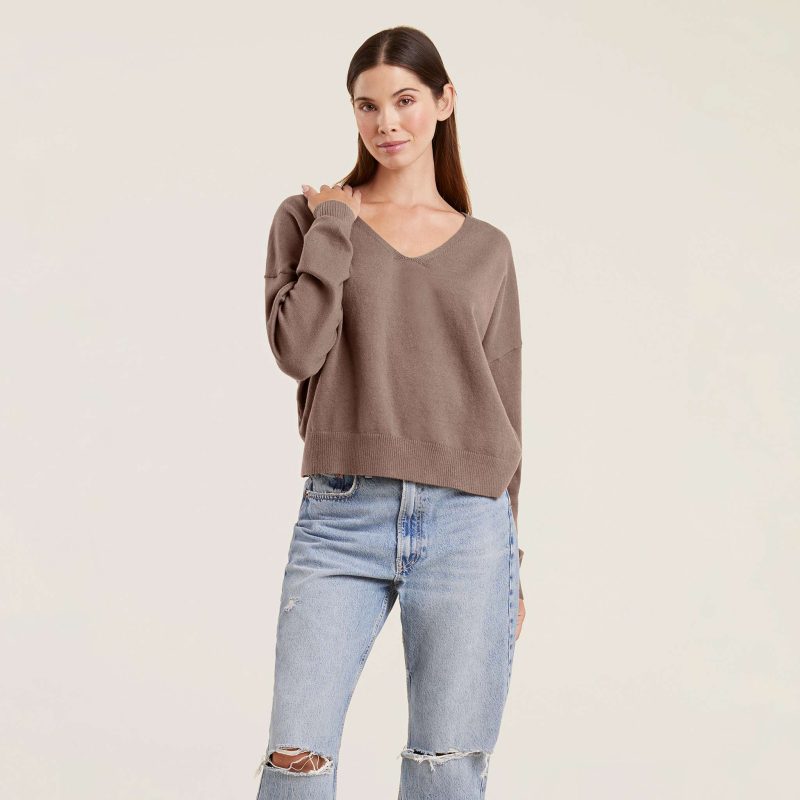 TNS159 W 111 Cozy Knit V Neck Sweater Mocha OM Full Crop 1 8aaf791e 49d4 4161 9aa7 e4c0f4859878