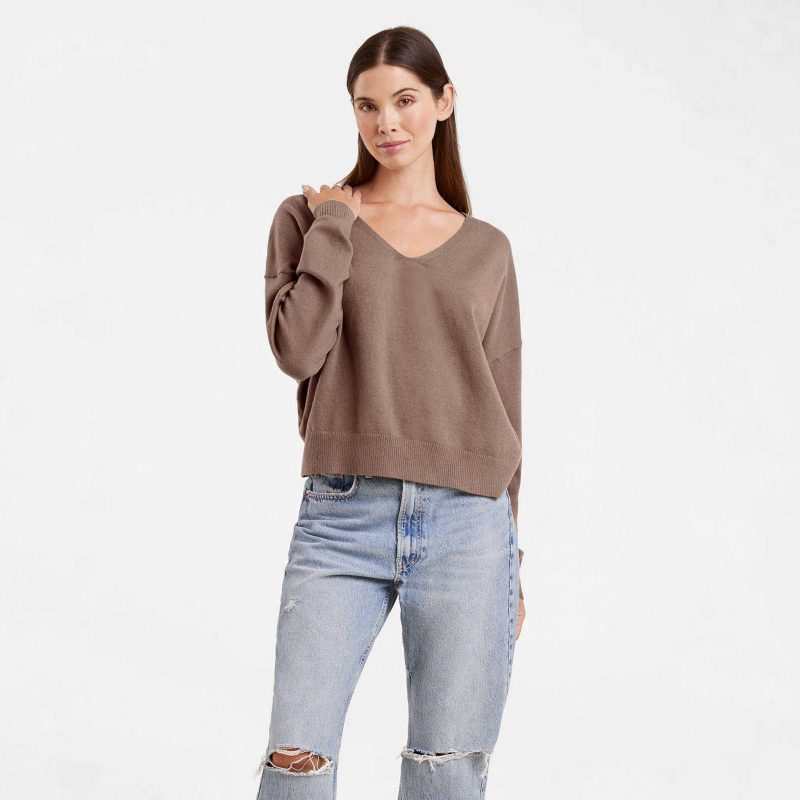 TNS159 W 111 Cozy Knit V Neck Sweater Mocha OM Full Crop 1 9812da43 029e 45e0 947c 0c9ab4db34b1