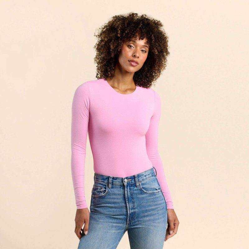 Cotton Stretch Long Sleeve Crewneck Bodysuit